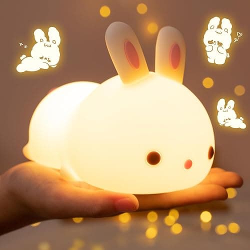 Kawaii Bunny Toys for Girls Gifts, 16-Color Silicone Night Light Cute Lamp | Squishy Bunny Touch Rechargeable Night Light Battery, Cute Rabbit Things,Kawaii Room Decor, Funny Gifts for Women,Teens,Girls - Image 1