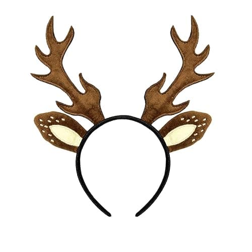 Reindeer Antlers Headband, Reindeer Headbands for Women for Christmas Party | Soft deer antler headband with realistic ears, lightweight fit for Christmas, Halloween, cosplay, costume parties and photos - Image 1