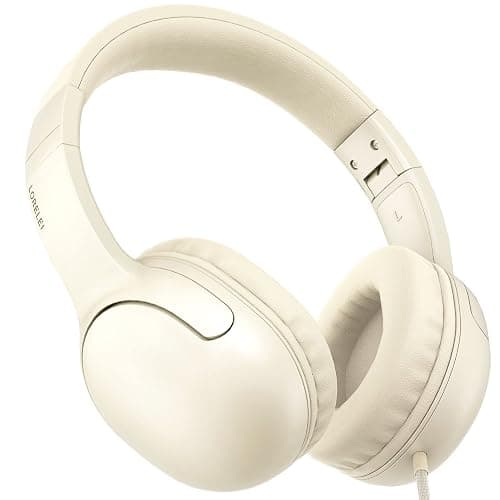 LORELEI E5 Wired Headphones for Kids Foldable & 3.5mm Jack Tangle Free Nylon Wire Stereo On Ear Headsets for Kids/Children/School/Tablet/Ipad/Kiddle/Plane (Beige White) - Image 1