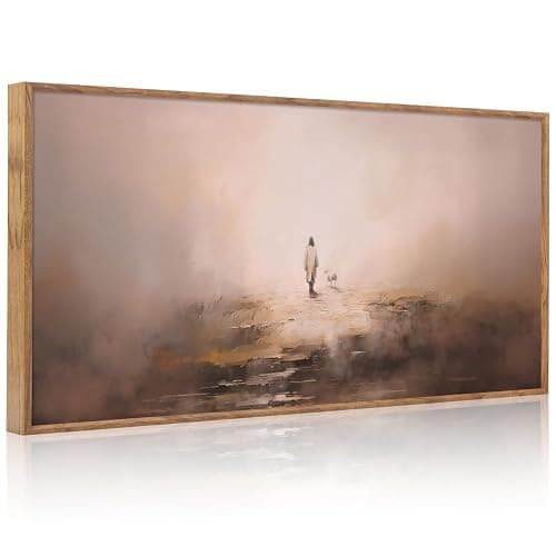 Aurlan Jesus Christian Framed Wall Art(40"x20"), Abstract Jesus Leaves The 99 Parable of The Lost Sheep Canvas Artwork, Large Neutral Watercolor Inspiring Good Shepherd Decor for Church Room Christian Faith Gift - Image 1