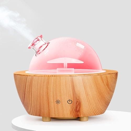 Glass Essential Oil Diffuser Wood Grain Base, 280ml Aromatherapy Diffusers Cool Mist Humidifier, LED Light in 7 Colors with Waterless Auto-Off Protection, for Office, Home, Yoga, Spa - Image 1