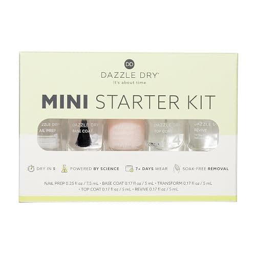 Dazzle Dry Complete Starter Mini Kit | Step 1 - Nail Prep, Step 2 - Base Coat, Step 4 - Top Coat, Transform - Ridge Filler & Revive - Polish & Top Coat Thinner. - Image 1
