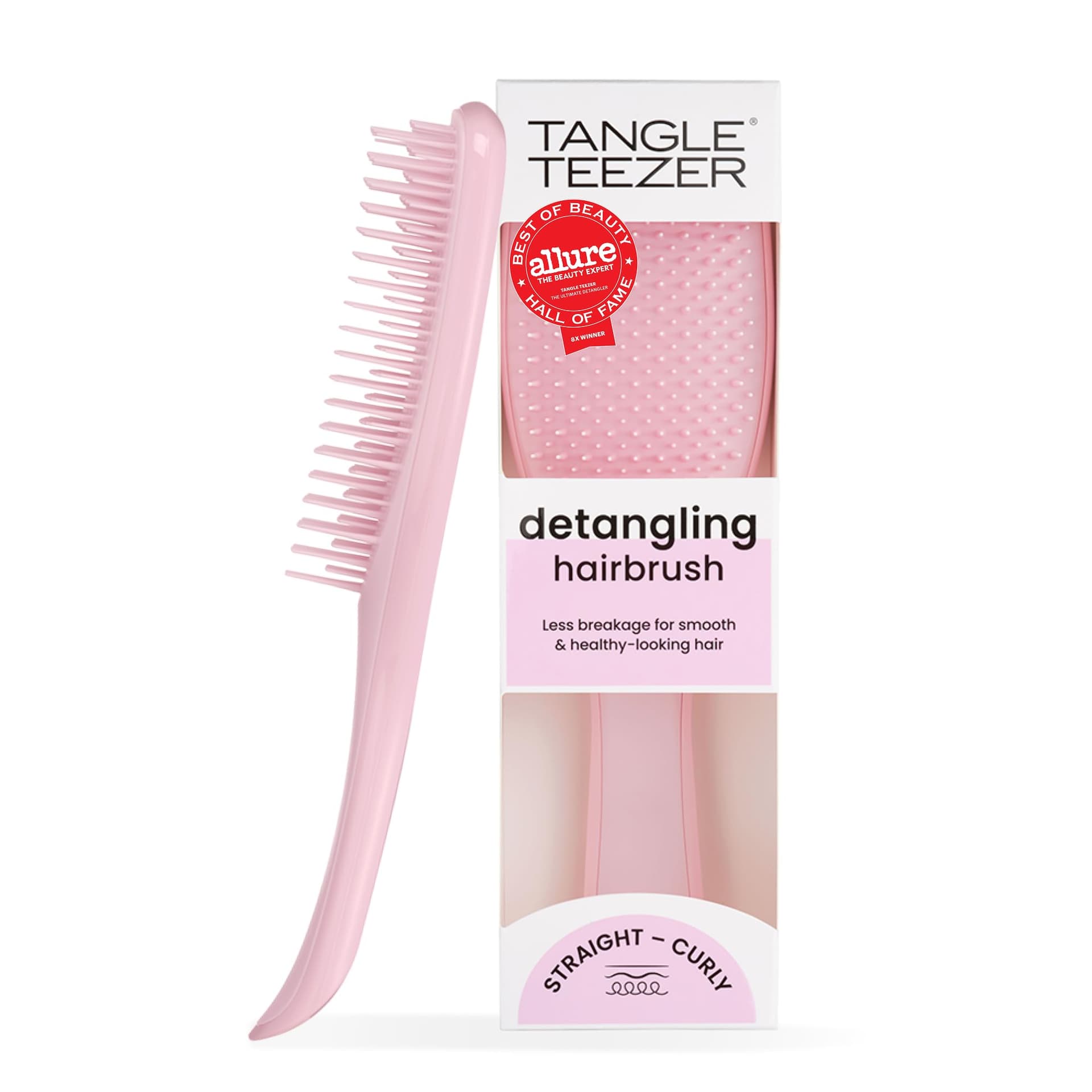 Tangle Teezer Ultimate Detangler Brush, Straight to Wavy, Millennial Pink | Patented two-tier, regular-flex teeth reduce breakage & split ends on wet or dry hair; Shower-friendly hairbrush for all ages - Image 1