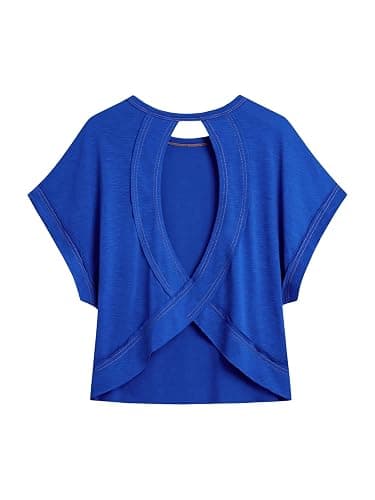 SOLY HUX Women Open Back Tops Workout Backless Tee Casual Athletic Shirts Short Sleeve Oversized Gym T Shirt - Image 1