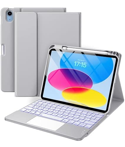 Harvopu Compatible for iPad 11th 10th Generation Case with Keyboard, Folio Cover with Pencil Holder, Multi-Touch Trackpad, 7 Color Backlit, Detachable Keyboard for iPad (A16) 11th/10th Gen (Gray) - Image 1