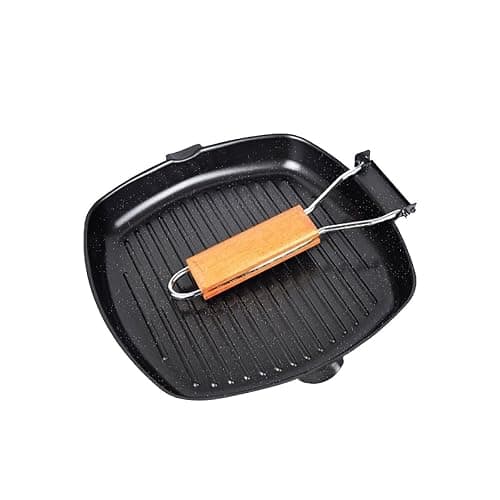 MasonOL20 Non-stick Grill Pan with Folding Handle for Meat, Fish and Vegetables For All Heat Sources 24cm/9.4IN for Stove Tops, Induction, Black - Image 1