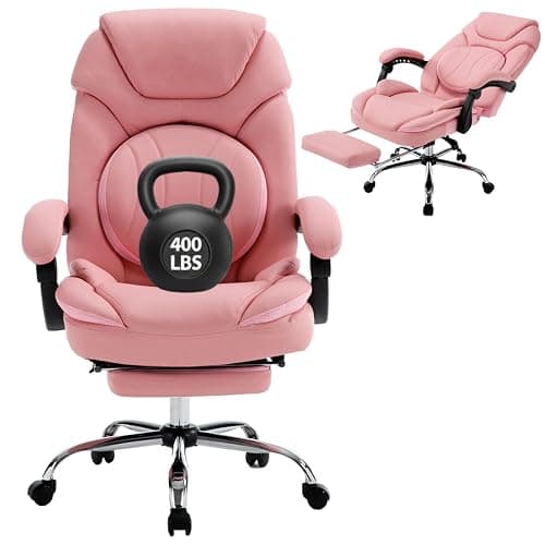 linting 400lb Reclining Office Chair with Footrest for Women Wide Seat Big Tall Computer Gaming Chair, Recliner Office Desk Chair with Leg Rest, Pink - Image 1