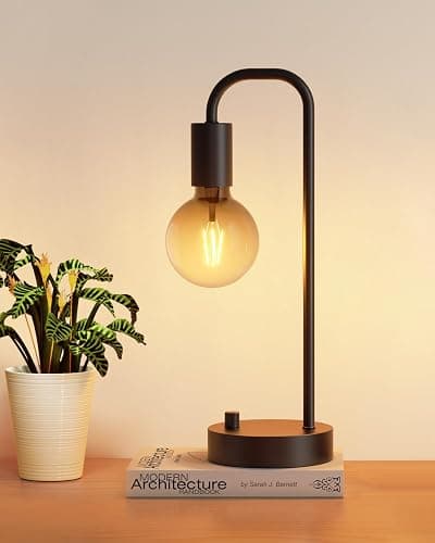 ONEWISH Industrial Table Lamp for Bedroom, Fully Dimmable Modern Bedside Lamps with 2700K Warm Light Bulb for Kids Reading, Minimalist Nightstand Lamps for Living Room, Office (Bulb Included) - Non-USB - Black 1 pack - Image 1