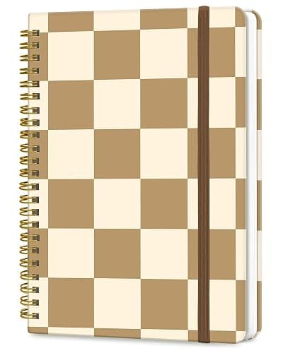 DHGPTS Spiral Journal Notebook, A5 Cute Notebooks for Women Men, College Ruled Hardcover Notebook for Work & Note Taking, 60 Pages Double-Wire Journals for Writing, Cute Green White Plaid - Image 1