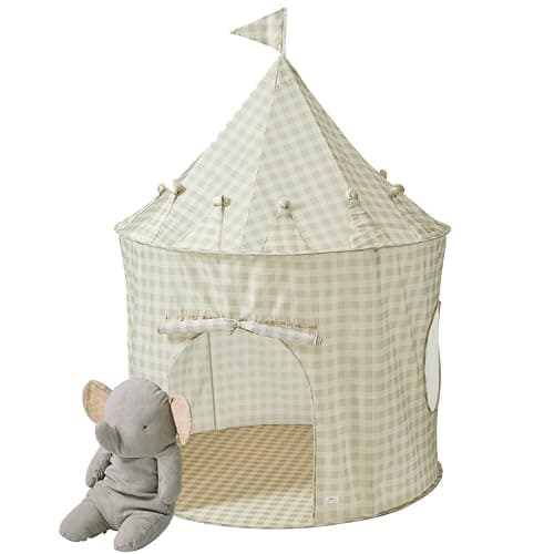3 Sprouts Kids Play Tent for Ages 3 to 10 - Spacious Indoor Toddler Tent with Recycled Eco-Friendly Fabric - Modern Playhouse Design that Complements Your Home Decor - Gingham Beige - Image 1