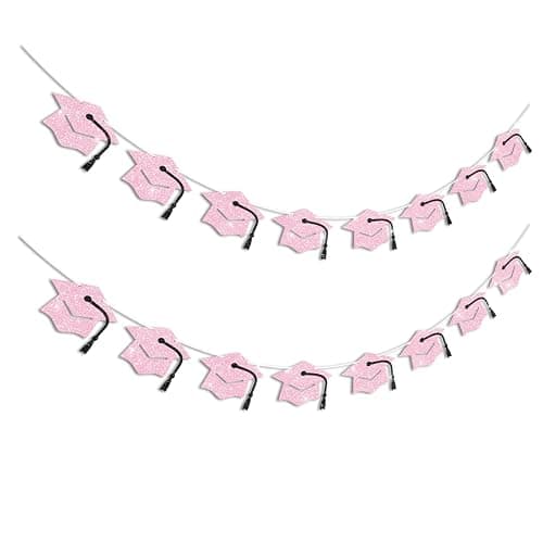 Vofrise Graduation Decorations Class of 2026 Pink Graduation Banner Glitter Pre-strung Grad Cap Banner for 2026 Grad Decor Party Supplies - Image 1