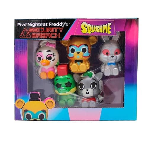 Five Nights at Freddy's Security Breach SquishMe Series 1 Collectors Box 5-Pack: Stress Relief Toy, Party Favor & Fidget Toys for Kids - Entire Series 1 Set w/FNAF Figures Squishies - Image 1