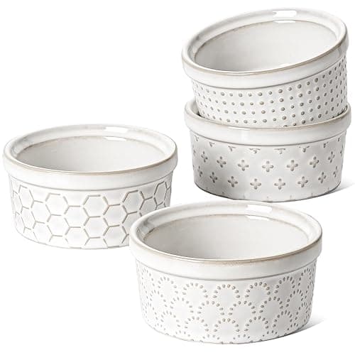 LE TAUCI Ramekins 4 oz Oven Safe for Creme Brulee, Charcuterie Boards Bowls for Souffle, Small Sauce Bowl, Ceramic Baking Dishes - 3.8 inch, Set of 4, Arctic White - Image 1