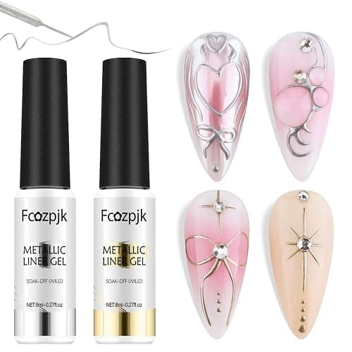Fcozpjk Metallic Gel Nail Polish 2PCS Chrome Gel Liner Nail Art Gold Silver Gel Polish 8ml Mirror Effect Painting Nail Gel with Build in Thin Brush Soak Off UV/LED Nail Polish Manicure Supplies - Image 1