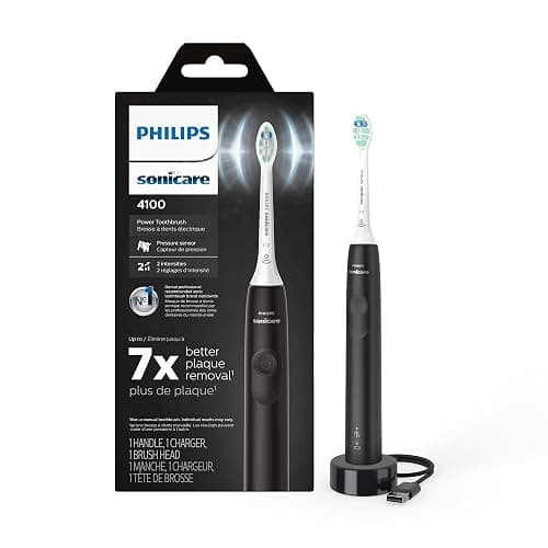 Philips Sonicare 4100 Rechargeable Electric Toothbrush, with Pressure Sensor, 2 Intensity Settings, SmarTimer and QuadPacer, 14-Day Battery Life, Black, Model HX3681/24 - Image 1