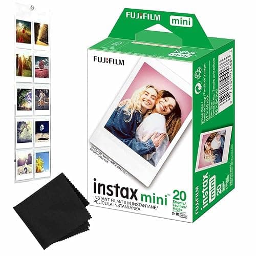 Fujifilm Instax Mini Camera Film: 20 Shoots Total, (10 Sheets x 2) - Included Hanging Photo Album for 10 Photos & Premium Microfibre Cloth for Perfect Picture Quality - Image 1
