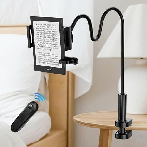 TeoTeeo Kindle Holder with Remote Page Turner - Read in Bed Without Blocking Text or Adjusting Margins - Reduce Neck Strain - Quiet Page Turning for Kindle, iPad, iPhone - Image 1