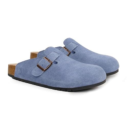 EVELLYHOOTD Women's Men's Suede Clogs Leather Mules Cork Footbed Sandals Comfort Potato Shoes with Arch Support(with Socks) - Image 1