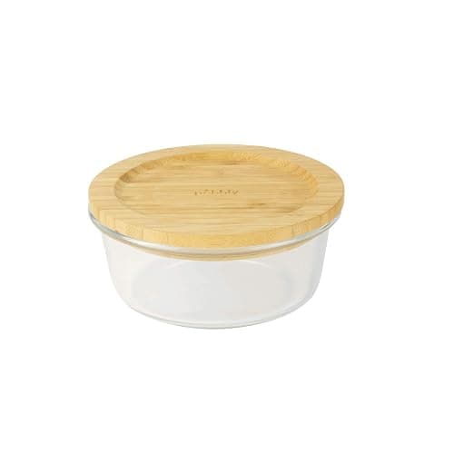 Pebbly PKV-017 PEBBLY-PKV-017 Boite Ronde borosolicate et Couvercle Bambou 620ml, Verre Borosilicate, Transparent, Ø15x6cm - Image 1