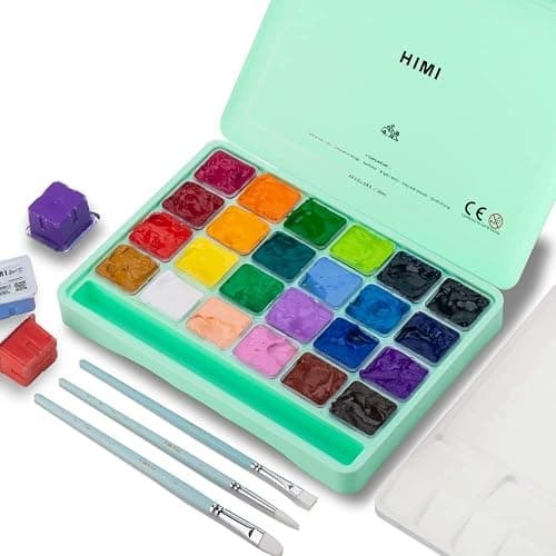 HIMI Gouache Paint Set, 24 Colors x 30ml/1oz with Brushes & Palette, Jelly Cup Design, Non-Toxic, Perfect for Beginners, Students, Artists(Green) - Green - Image 1