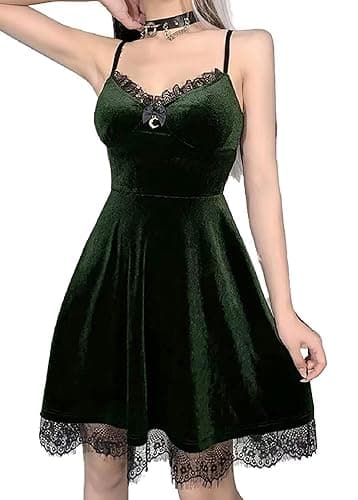 TSMNZMU Womens Gothic Lolita Dress Velvet Moon Camisole Dresses Sleeveless Punk Grunge Emo Dress Goth Alt Witchy Fairy Dress - Image 1