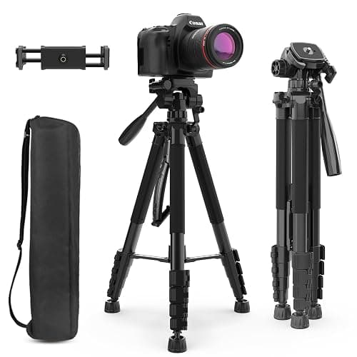 Aureday 74’’ Camera Tripod with Travel Bag,Cell Phone Tripod with Wireless Remote and Phone Holder, Compatible with DSLR Cameras,Cell Phones,Projector,Webcam,Spotting Scopes(Black) - Black - Image 1