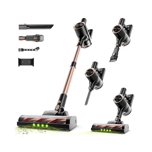 Shieal Cordless Stick Vacuum Cleaner - 45KPA Powerful Suction Vacuum with 45 Min Runtime, Detachable Battery, Anti-Tangle & 1.5L Dust Cup, 8 in 1 Vacuum Cleaner for Pet Hair, Carpet, HardFloor, Pink - Image 1