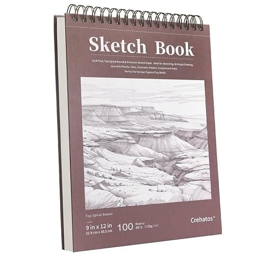 Crehatos 9" x 12" Sketch Book, Top Spiral Bound Sketch Pad, 100 Sheets 68lb/100gsm Drawing Paper, 1 Pack - Image 1