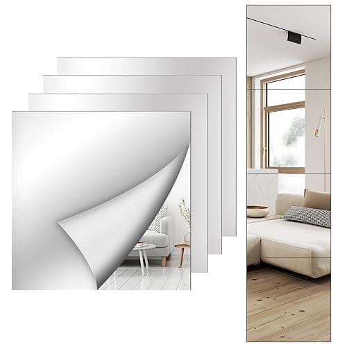 Shiftshade 4 Pack Wall Mirror Full Length, 12 x 12 Inch Acrylic Mirror Tiles, Shatterproof Flexible Plastic Mirror Sheets for Bedroom Home Gym Door - Image 1