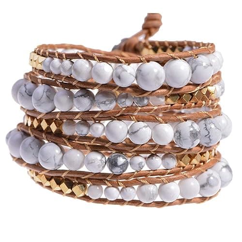 globi Natural Stone Wrap Bracelet For Women/Men | Adjustable Multilayer Genuine Leather Boho Handmade Beaded Bracelet - Image 1
