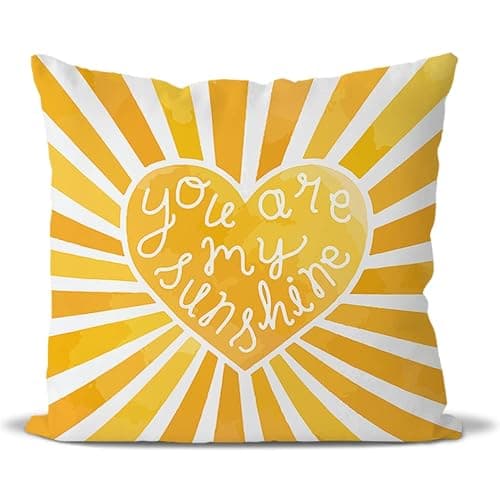 Yellow Bedroom Decor Sun Sunshine You Are My Sunshine Summer Throw Pillow Covers,Sun Kids Teens Girls Room Classroom Decor Heart Cloud Lumber Decorative Pillow Case,18x18 Inch Behemian Pillowcase - Yellow - Image 1
