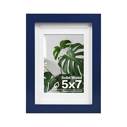 Egofine 5x7 Picture Frame Made of Solid Wood,Covered by Plexiglass Display Pictures 3.5x5/4x6 with Mat or 5x7 Without Mat for Table Top Display and Wall Mounting Photo Frame, Navy Blue - Image 1