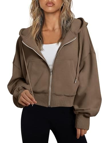 Trendy Queen Hoodies for Women Full Zip Up Cropped Sweatshirts Jackets Casual Comfy Gym Tops Fall Outfits Winter Clothes 2025 - Image 1