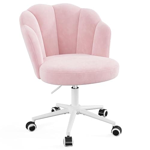 Homkdom Office Vanity Chair with Wheels, Comfy Desk Chair with Back, Armless Home Office Desk Chair Hight Adjustable & 360° Swivel, Makeup Task Chair for Bedroom, Study Room, Blush Pink - Image 1
