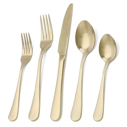 Matte champagne Silverware Set, 20-Piece Stainless Steel Flatware Set, Kitchen Utensil Set Service for 4, Tableware Cutlery Set for Home and Restaurant, Satin Finish, Dishwasher Safe - Image 1