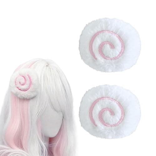 White Fluffy Fish Cake Hair Clips Cute fuzzy Hair Clips for Women Girls Y2K Anime Buns Kawaii Lolita Accessories Stylish Headpieces for Cosplay Halloween New Year Party - Image 1