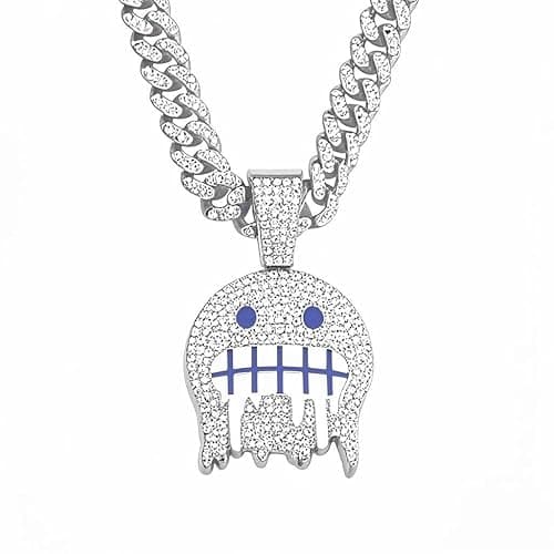 paupuri Miami Cuban Link Ice Out Chain for Men Gold Sliver Smiling Face Hip-hop Diamond Pendant Grimace Necklace Bling Mens Jewelry Gift 18-20-22In with Unique Charms - Image 1
