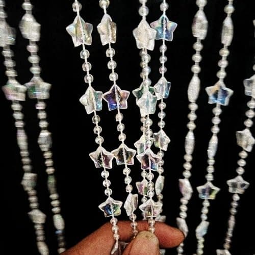 ave split Beaded Curtain Doorways Star Acrylic Hanging Door Beads String Curtains Tassel Room Divider Screen Decor for Doorway Window Living Room Wedding 049Star (Shiny Transparent Stars) - Image 1