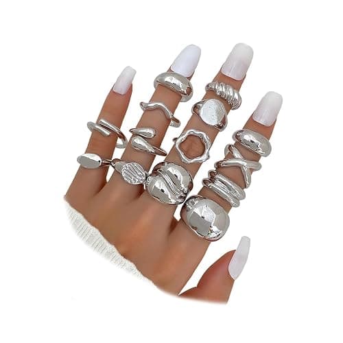 IFKM Gold Chunky Rings Set for Women 14k Gold Plated Thick Dome Stackable Open Rings Trendy Dainty Minimalist Jewelry Gifts - Image 1