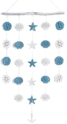 SOMTO Beach Seashell Wall Hanging Decor,Ocean Boho Farmhouse Rustic Coastal Themed Decorations for Home | Shells Starfish and Anchor Beach Nautical Decor for Bathroom, Bedroom or Living Room - Image 1