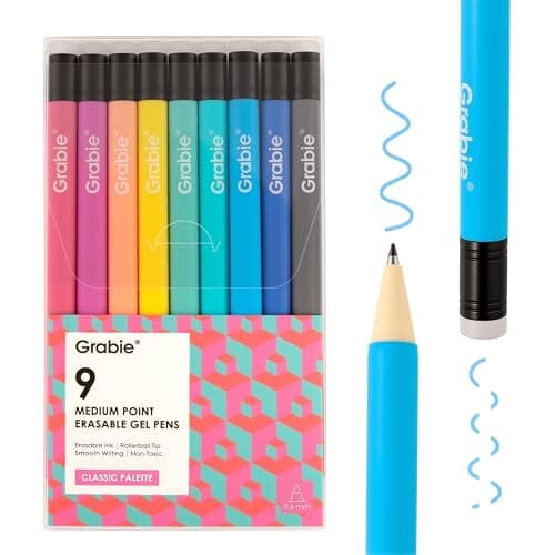 Grabie Erasable Gel Pens, 9 Colors Erasable Pens, Make Mistakes Disappear Colored Pens, Assorted Color Inks for Drawing Writing Planner,Gel Pens for Coloring - Image 1