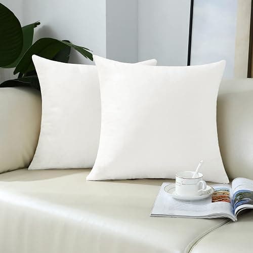 mixeoo Comfy Ivory White Throw Pillow Covers Decorative Square Solid Velvet Soft Cushion Cases Home Decor for Sofa Couch Living Room Chair, Set of 2, 18 x 18 Inch - Image 1
