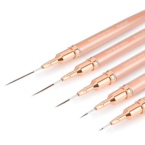 Komall Metallic Nail Art Brushes, 5Pcs Liner Brush Set, UV Gel Polish Painting Art Design Pen for Long Lines, Thin Details, Fine Drawing Sizes 4/8/12/20/25mm(Champagne Gold) - Image 1