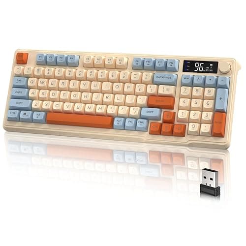 M96 Wireless Gaming Keyboard,Knob Control Bluetooth/2.4G Wireless Mechanical Feeling Keyboard,RGB LED Backlit with Display Screen, PBT Keycap, 2000mAh, 94-Key Layout for Win/Mac (Blueberry) - Image 1