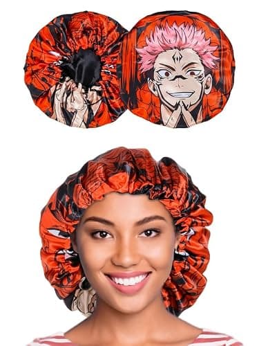 Anime Bonnet with Elastic Soft Band Adjustable Women and Men Silky Bonnets for Sleeping Comfortable Satin Fabric, Red Skna - Image 1