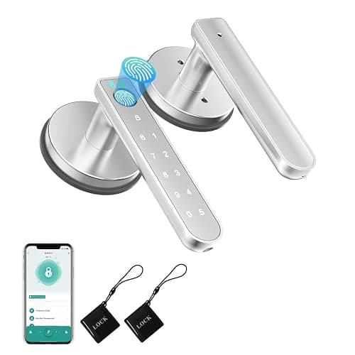 BAFUWEIY Fingerprint Door Lock, Fingerprint Door Knob Biometric Door Lock Smart Door Knob with App Control, Keyless Entry Door Lock with Handle for Home Office Apartment Bedroom Silver - Image 1