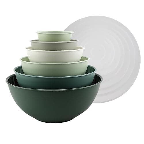 COOK WITH COLOR Mixing Bowls with Lids - 12 Piece Plastic Nesting Bowls Set includes 6 Prep Bowls and 6 Lids, Microwave Safe Mixing Bowl Set (Sage) - Image 1