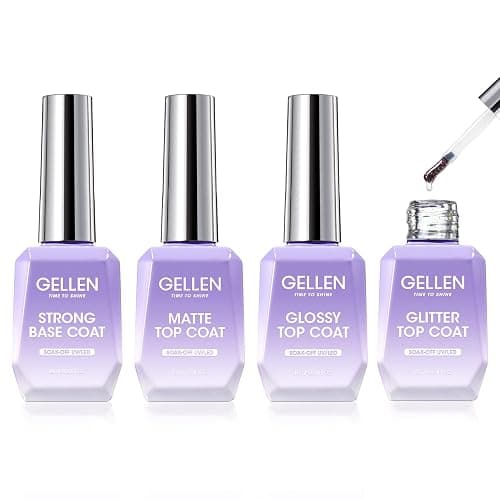 Gellen Gel Top and Base Coat, 4pcs 18ml No Wipe Matte Glossy Glitter Gel Top Coat, Clear UV Base Coat Gel Nail Polish, Soak Off Nail Lamp Gel Base Top Coat Long Lasting Home Gel Manicure - Image 1