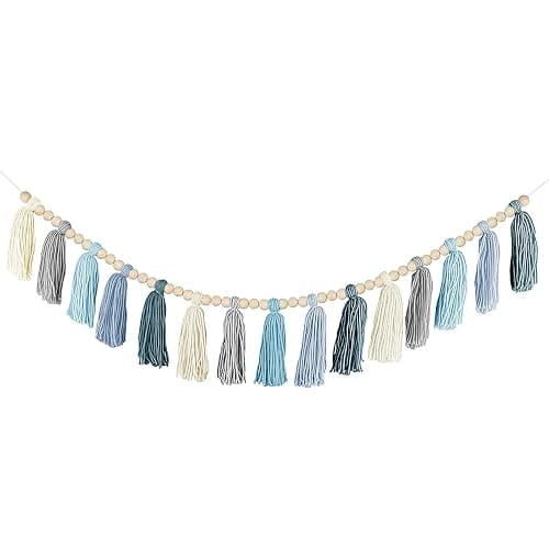 Boho Yarn Tassel Garland - Handmade Wall Hanging Decor for Nursery, Baby Shower, Kids Room, Classroom, Birthday Party | Macrame Tassels Bunting Banner for Bedroom, Office, Home Decoration (Sky Blue) - Image 1
