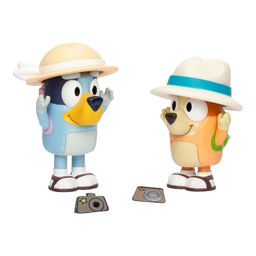 Bluey Figure 2-Pack - On Holiday, 2.5 Inch Figures with Accessories, Kids Can Recreate Their Favorite Moments from The Episode, Figures Include Removeable Hats - Image 1